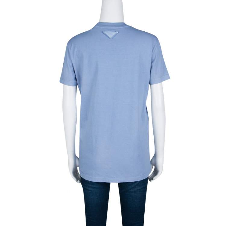 Pre Owned Prada Slate Blue Cotton Jersey Short Sleeve Crew Neck T-Shirt S