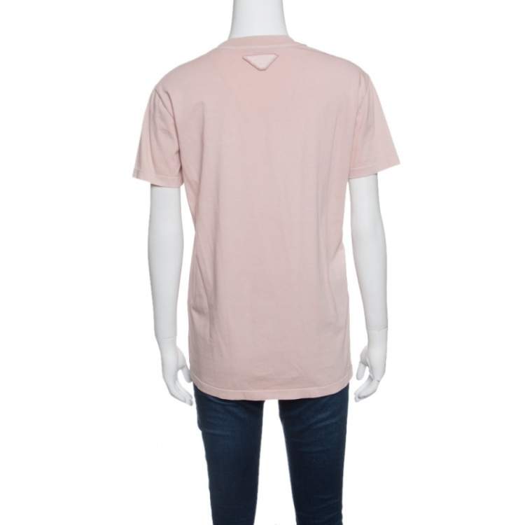 Pre Owned Prada Peach Cotton Jersey Short Sleeve Crew Neck T-Shirt S