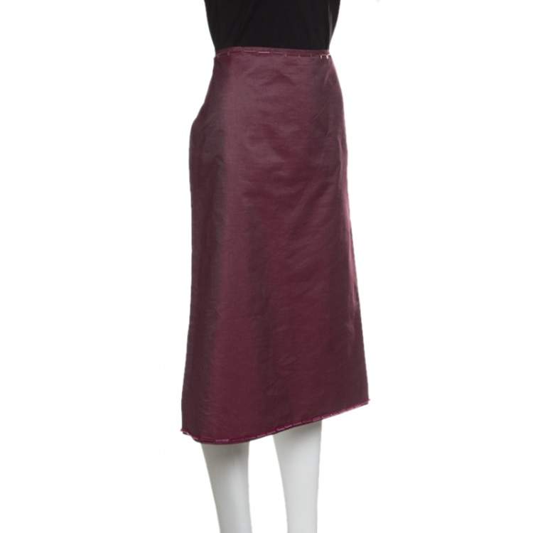 Pre Owned Prada Pink Cotton Embellished Trim Midi Skirt M