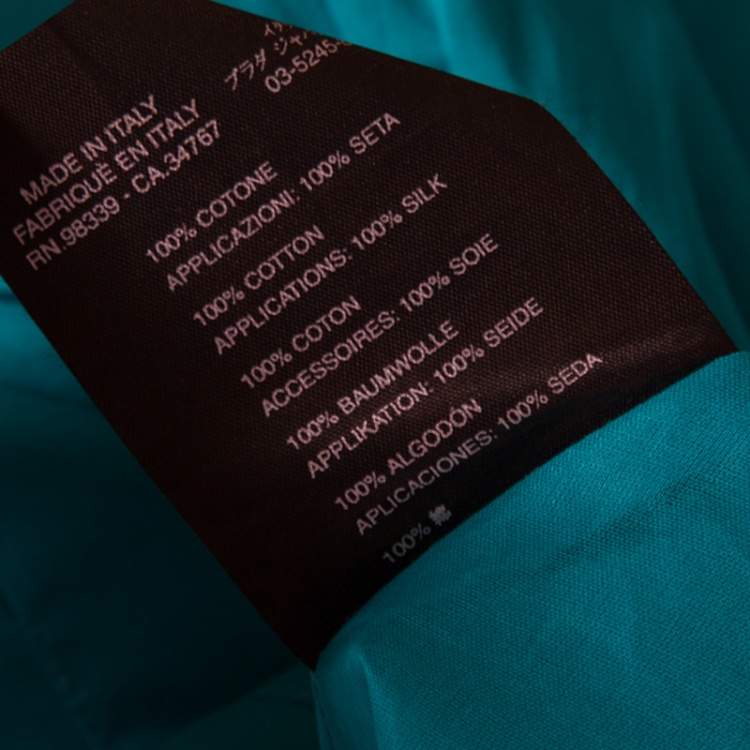 Pre Owned Prada Blue Cotton Contrast Silk Trim Detail Pleated Skirt M