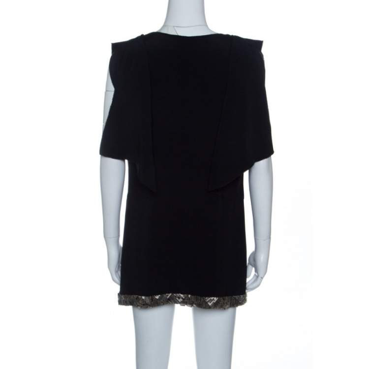Pre Owned Prada Black Embellished Hem Ruffled Sleeve Dress M