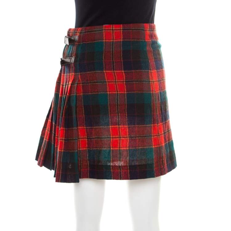 Pre Owned Prada Multicolor Tartan Plaid Pleated Wrap mini Skirt S
