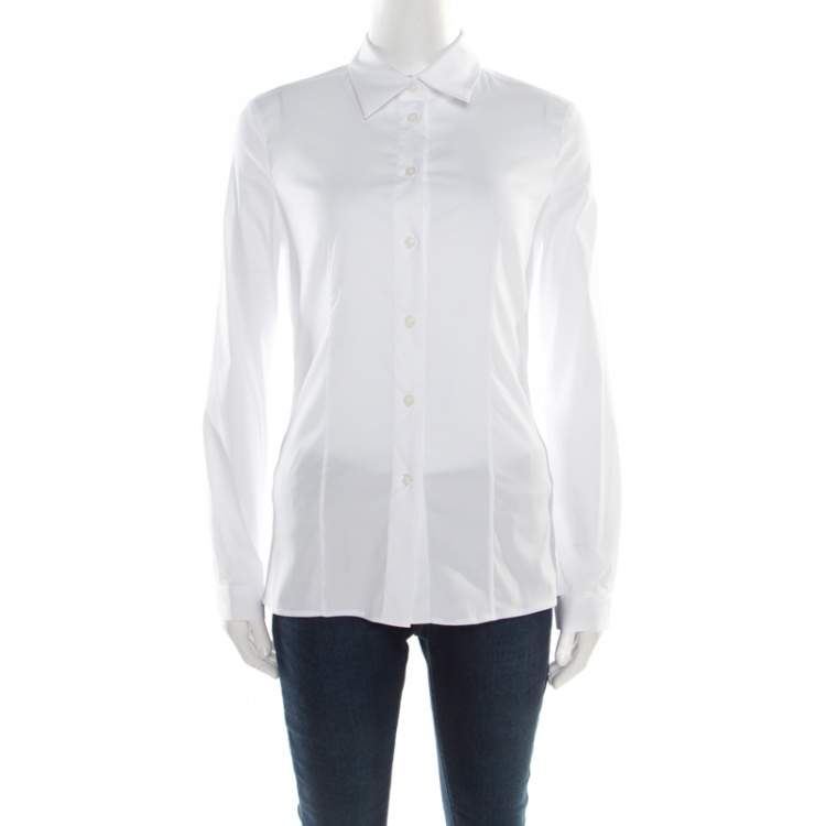 Prada White Cotton Button Front Long Sleeve Shirt S Prada | TLC