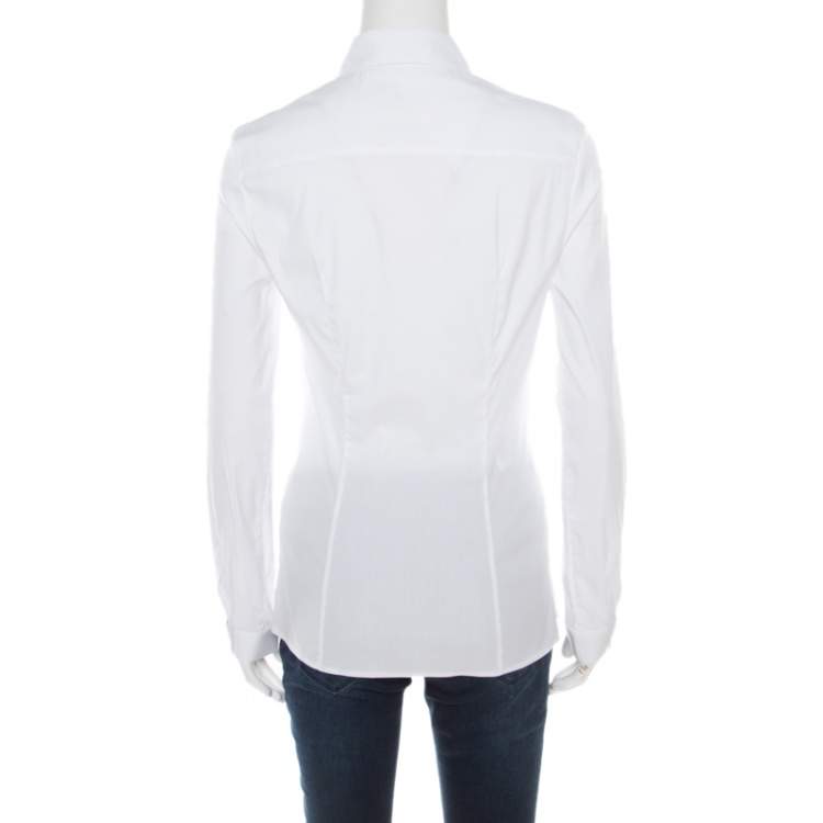 Pre Owned Prada White Cotton Button Front Long Sleeve Shirt S