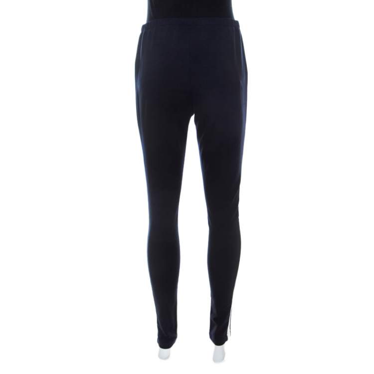 Pre Owned Prada Navy Blue Cotton Stretch Side Stripe Detail Tapered Track Pants M
