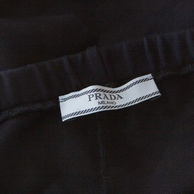 Pre Owned Prada Navy Blue Cotton Stretch Side Stripe Detail Tapered Track Pants M
