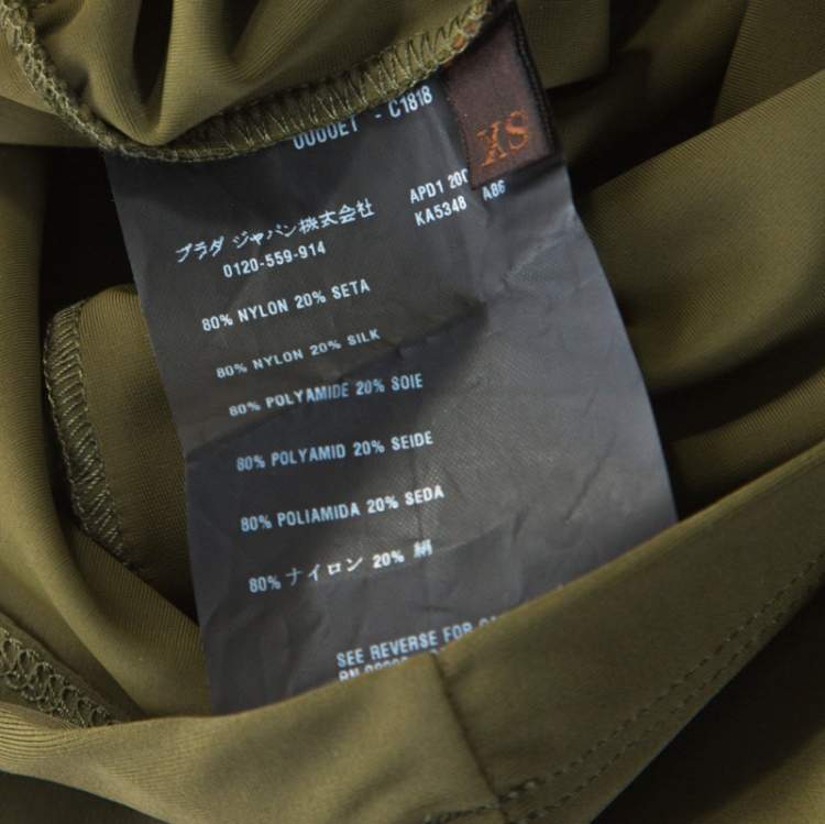 Pre Owned Prada Olive Green Silk Blend Pocket Detail Long Sleeve Top XS