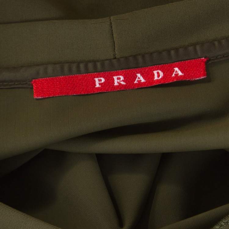 Pre Owned Prada Olive Green Silk Blend Pocket Detail Long Sleeve Top XS