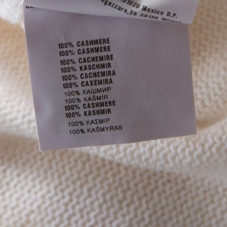 Pre Owned Prada Off White Ribbed Cashmere Knit High Collar Sweater Top M