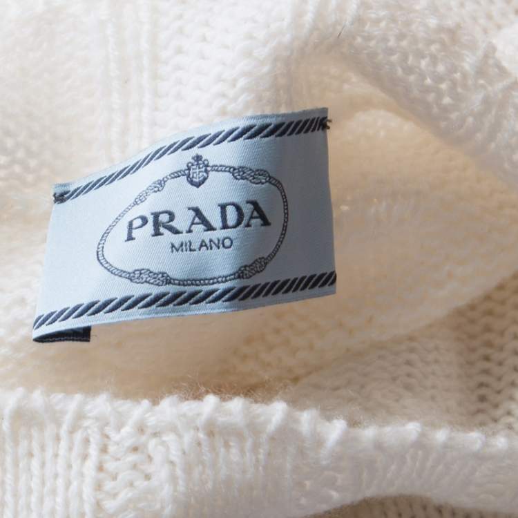 Pre Owned Prada Off White Ribbed Cashmere Knit High Collar Sweater Top M