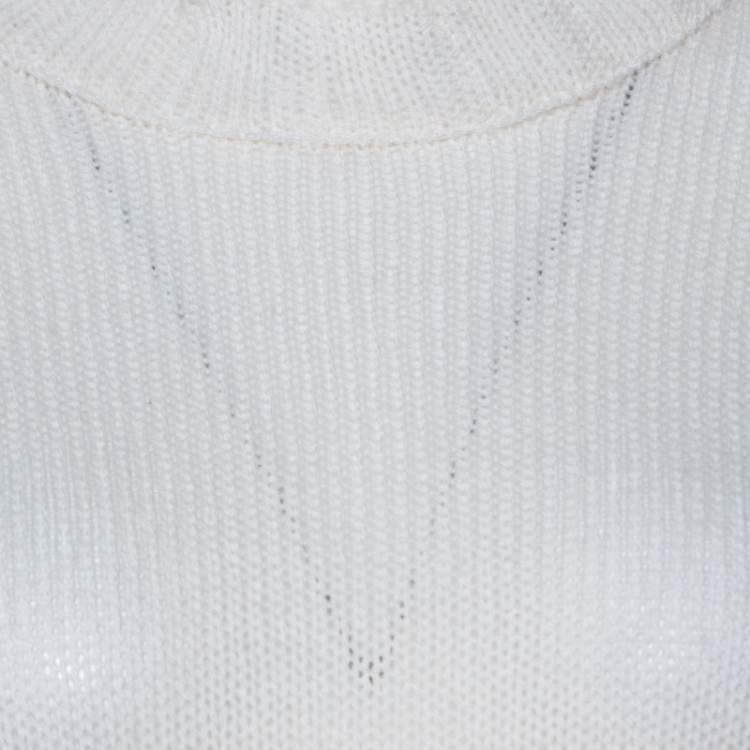 Pre Owned Prada Off White Ribbed Cashmere Knit High Collar Sweater Top M