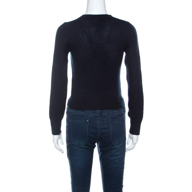 مملوكة مسبقًا Prada Navy Blue Wool & Cashmere Knit Sweater S