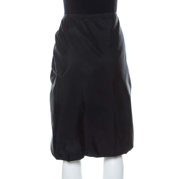 Pre Owned Prada Black Coated Silk Pleated Bubble Skirt M 
