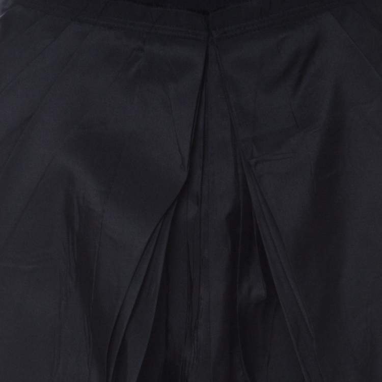 Pre Owned Prada Black Coated Silk Pleated Bubble Skirt M 