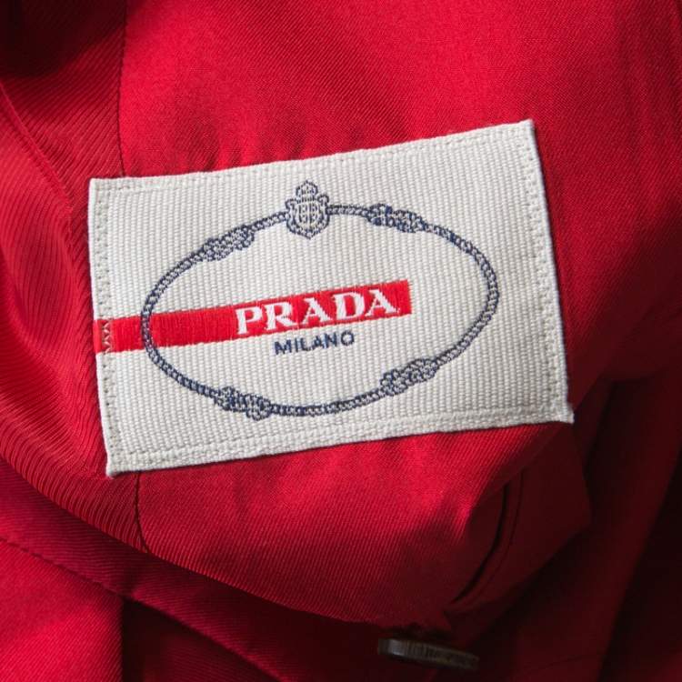 Pre Owned Prada Crimson Red Silk Belted Tailored Jacket L 