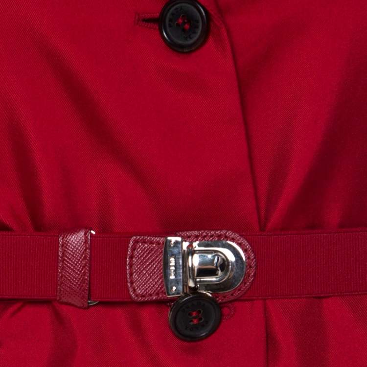 Pre Owned Prada Crimson Red Silk Belted Tailored Jacket L 