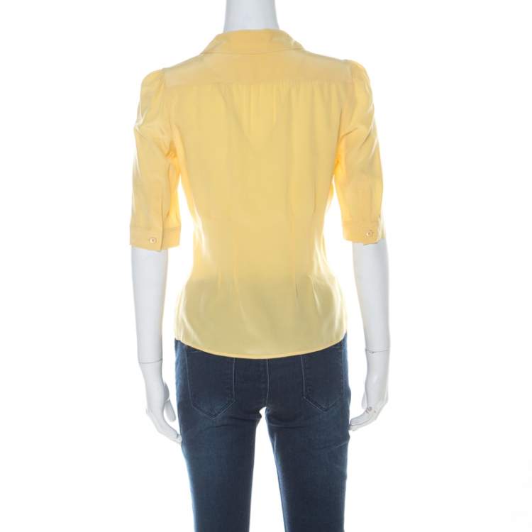Pre Owned Prada Yellow Silk Button Down Short Sleeve Shirt M