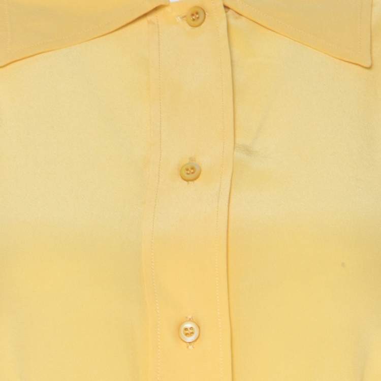 Pre Owned Prada Yellow Silk Button Down Short Sleeve Shirt M