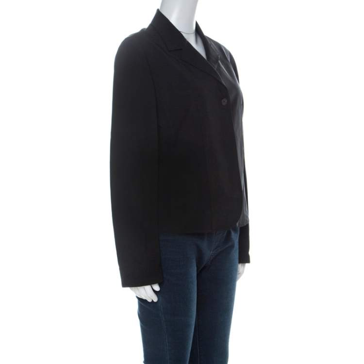 Pre Owned Prada Black Stretch Hidden Velcro Closure Detail Blazer M