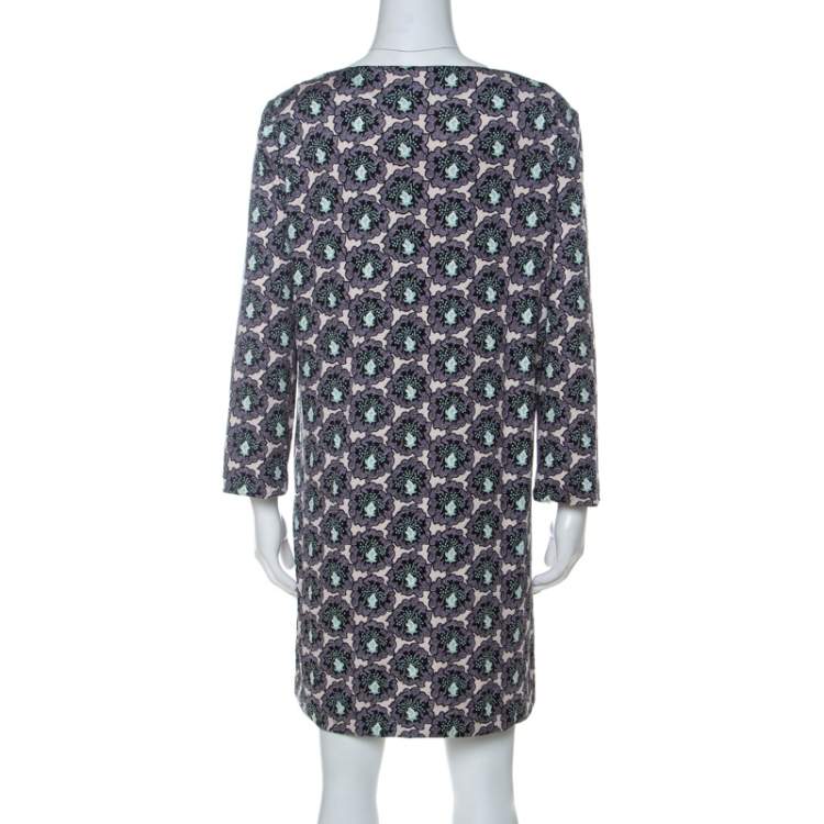 Pre Owned Prada Multicolor Floral Paisely Printed Silk Jersey Long Sleeve Shift Dress L 