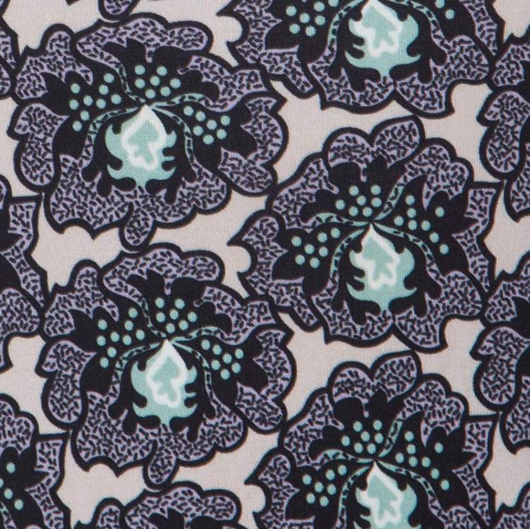 Pre Owned Prada Multicolor Floral Paisely Printed Silk Jersey Long Sleeve Shift Dress L 