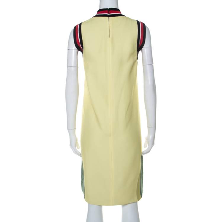 Pre Owned Prada Yellow Face Print Crepe Sleeveless Knee Length Dress S