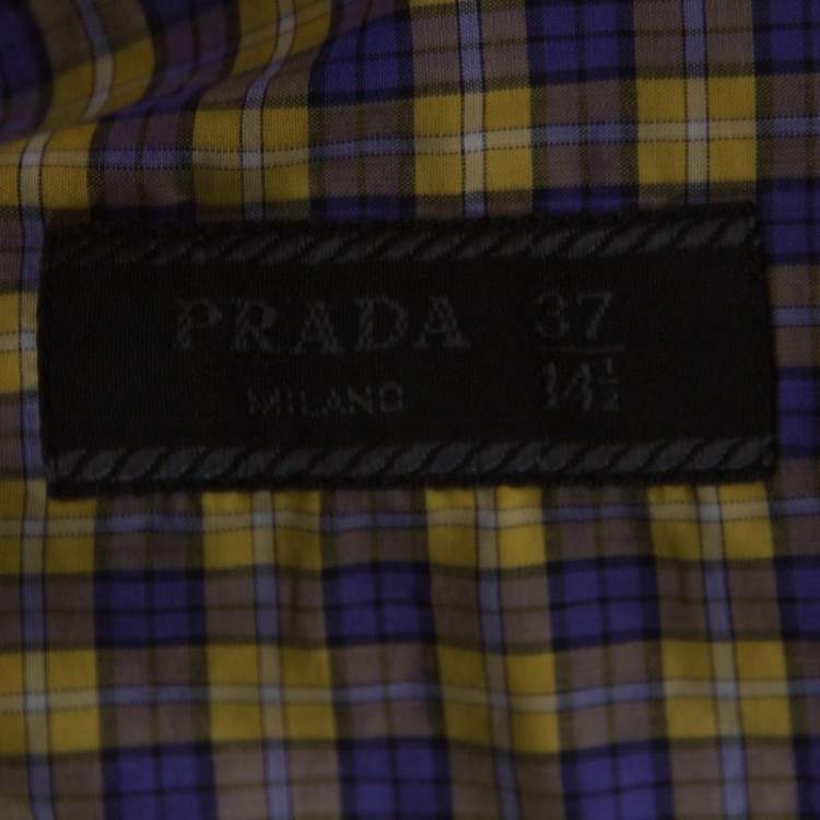 Pre Owned Prada Purple and Yellow Checked Cotton Button Front Shirt S