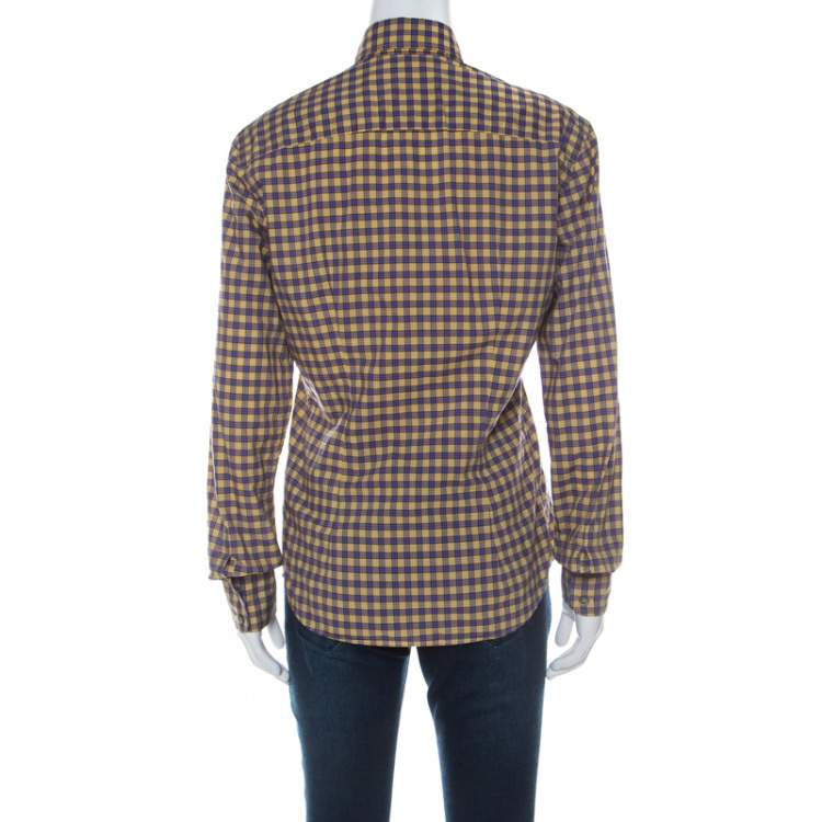 Pre Owned Prada Purple and Yellow Checked Cotton Button Front Shirt S