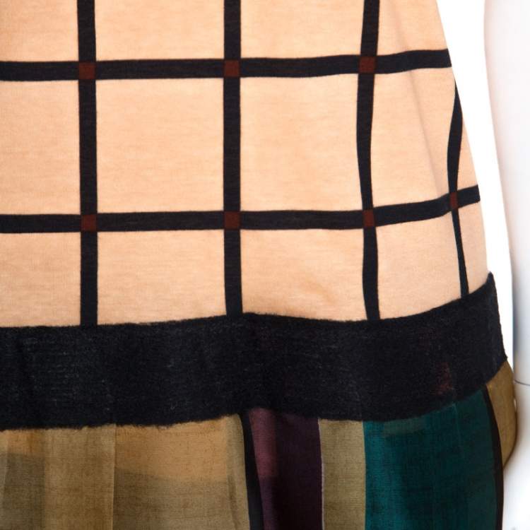 Pre Owned Prada Multicolor Printed Cotton Silk Peplum Detail Tunic Top L