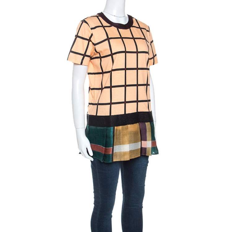 Pre Owned Prada Multicolor Printed Cotton Silk Peplum Detail Tunic Top L