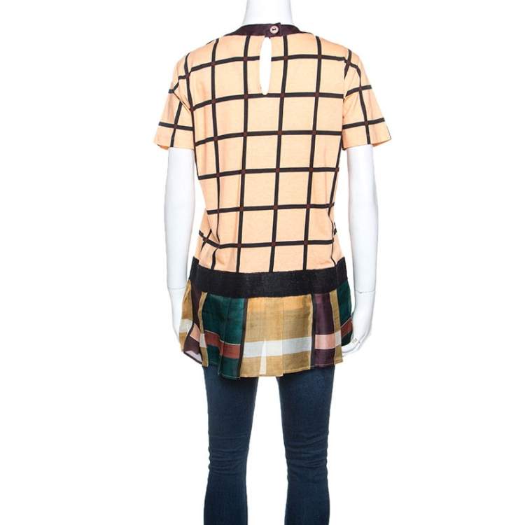 Pre Owned Prada Multicolor Printed Cotton Silk Peplum Detail Tunic Top L