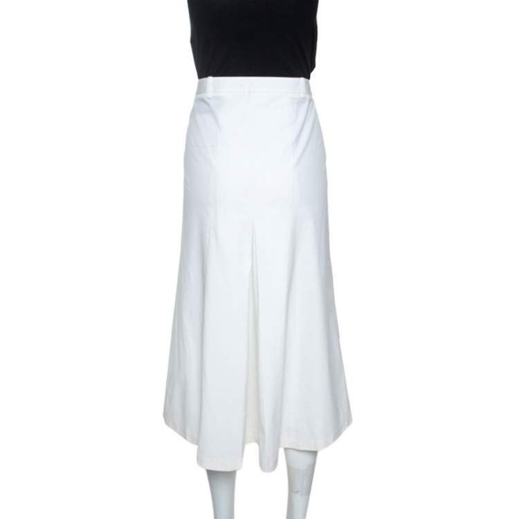 Pre Owned Prada Off White Cotton Blend Midi Skirt L