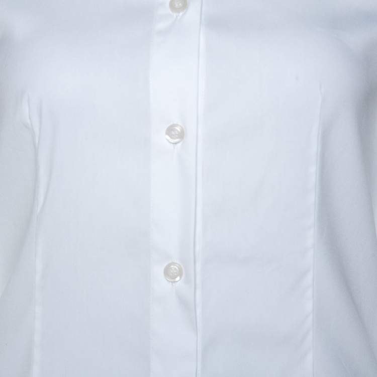 Pre Owned Prada White Stretch Cotton Blend Button Front Fitted Shirt S