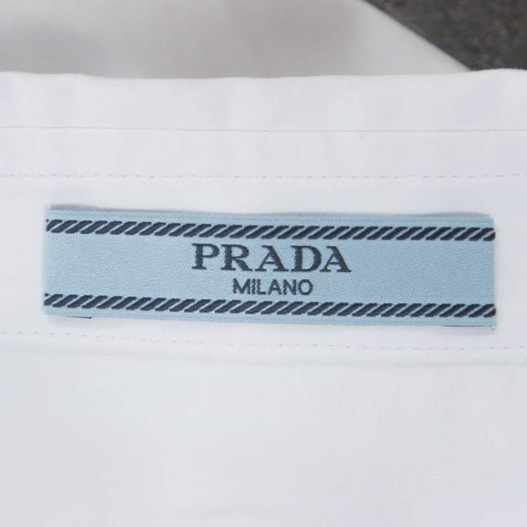 Pre Owned Prada White Stretch Cotton Blend Button Front Fitted Shirt S