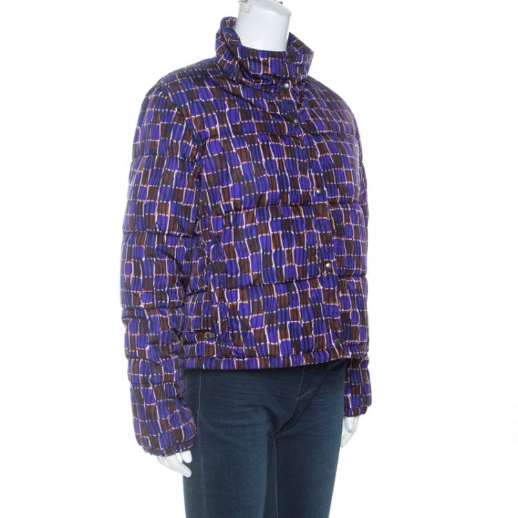 Pre Owned Prada Purple Printed Technical Fabric Puffer Jacket M
