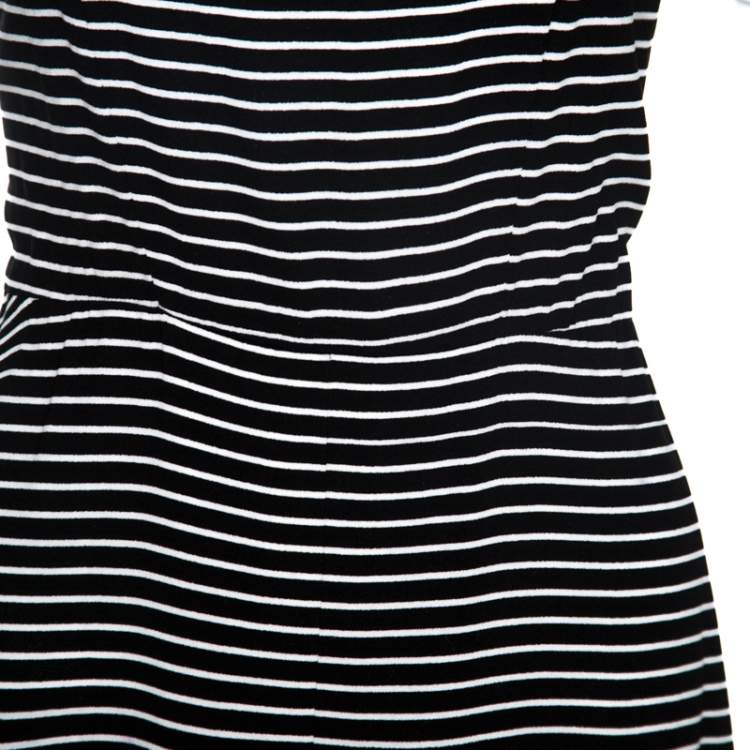 Pre Owned Prada Black and White Crepe Illusion Stripe Butterfly Sleeve Dress M