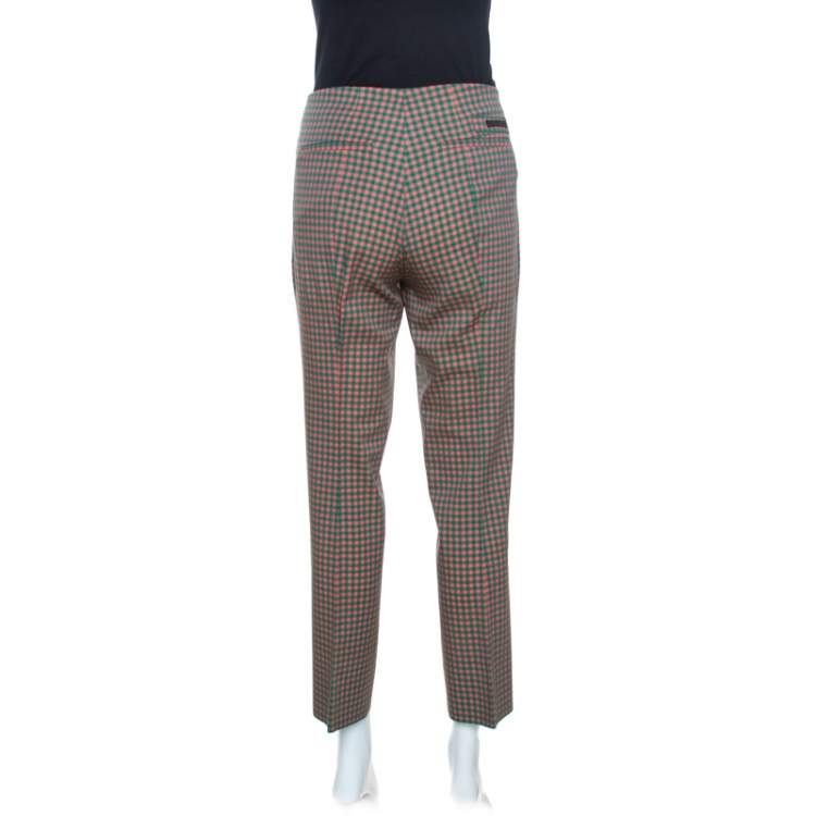 Pre Owned Prada Green and Peach Checkered Wool Blend Fitted Trousers M