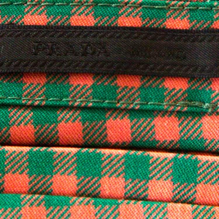 Pre Owned Prada Green and Peach Checkered Wool Blend Fitted Trousers M