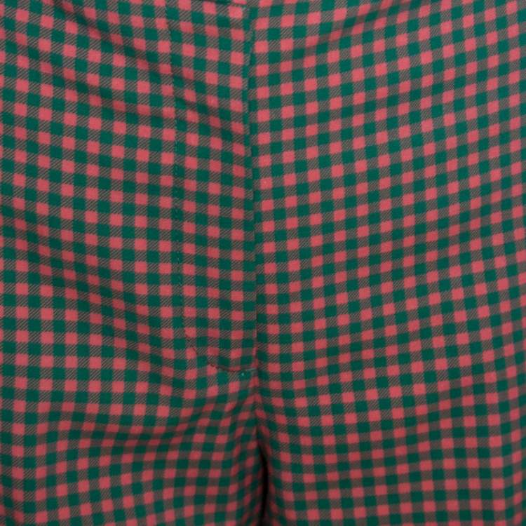 Pre Owned Prada Green and Peach Checkered Wool Blend Fitted Trousers M
