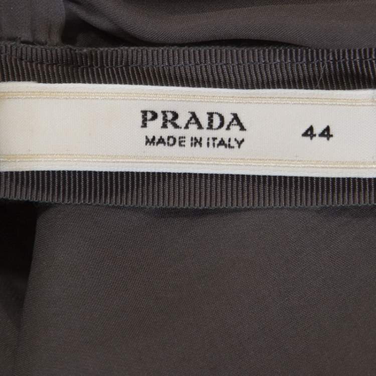 Pre Owned Prada Grey Silk Draped Front Short Sleeve Tunic Top M 