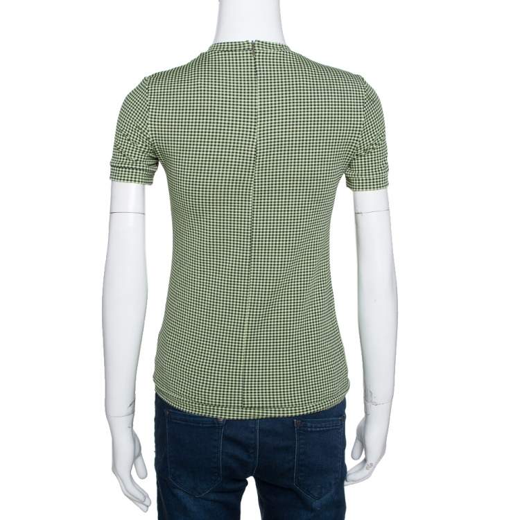 Pre Owned Prada Green & Black Textured Knit Short Sleeve Top S