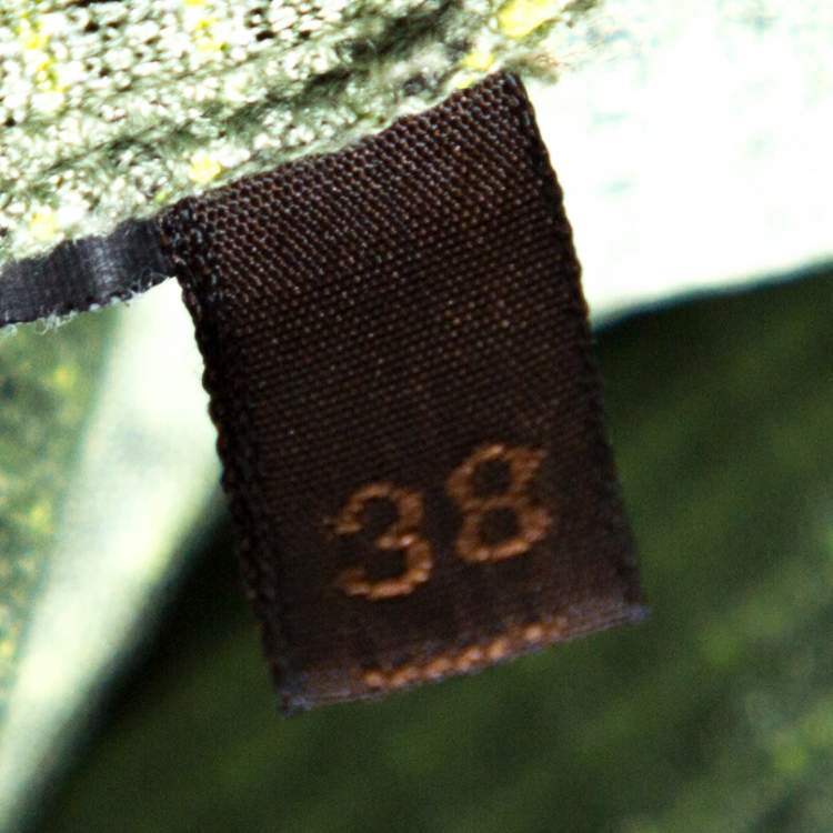 Pre Owned Prada Green & Black Textured Knit Short Sleeve Top S