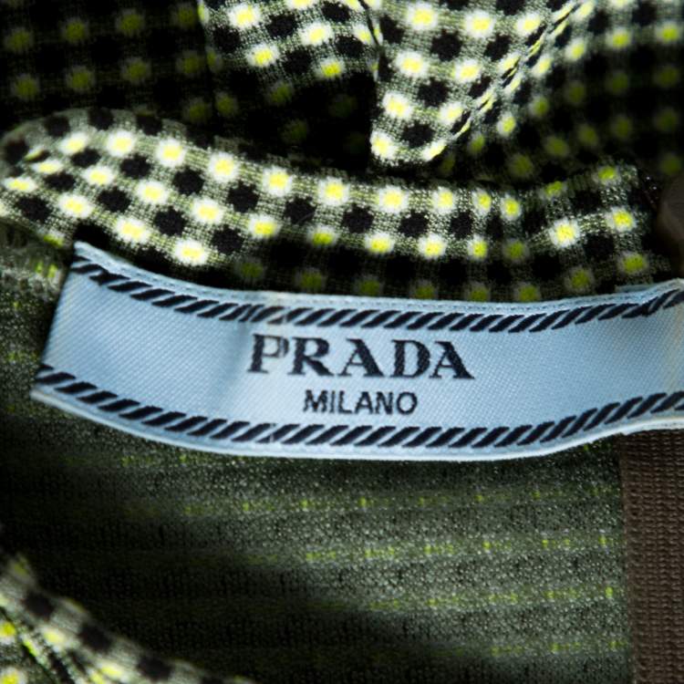 Pre Owned Prada Green & Black Textured Knit Short Sleeve Top S