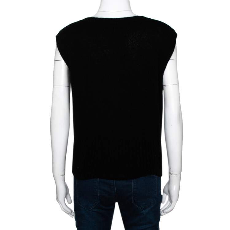 Pre Owned Prada Black Cashmere Knit Button Front Sleeveless Cardigan S