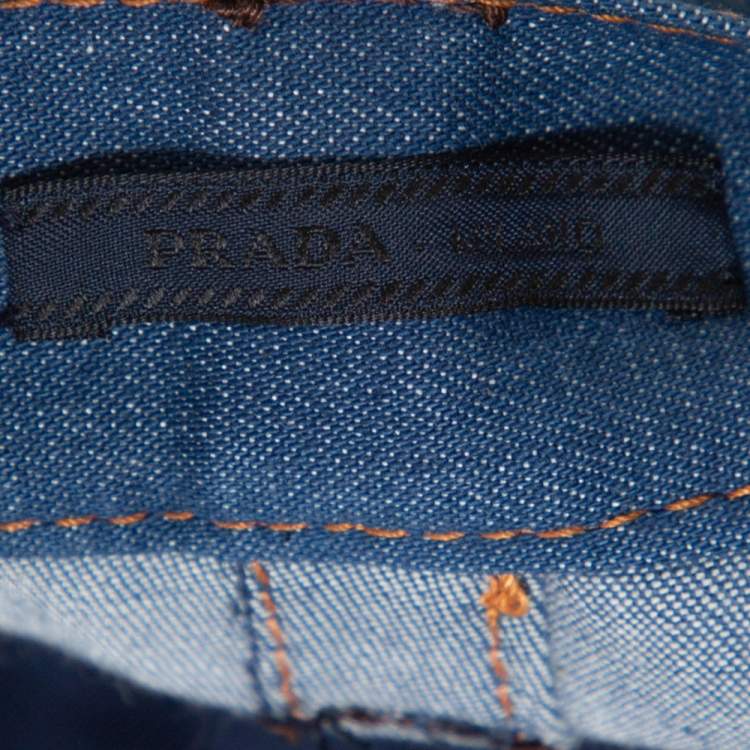 Pre Owned Prada Blue Denim Leather Trim Straight Leg Jeans S