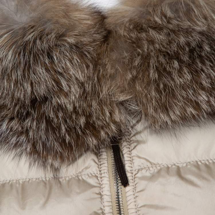 Pre Owned Prada Beige Down Quilted Fur Collared Jacket S