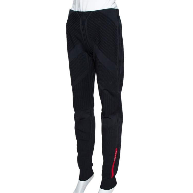 Pre Owned Prada Black Geometric Motif Technical Leggings M