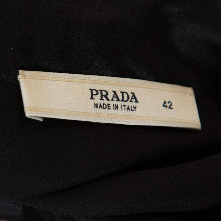 Pre Owned Prada Black Silk Ruffle Trim Button Front Shirt M
