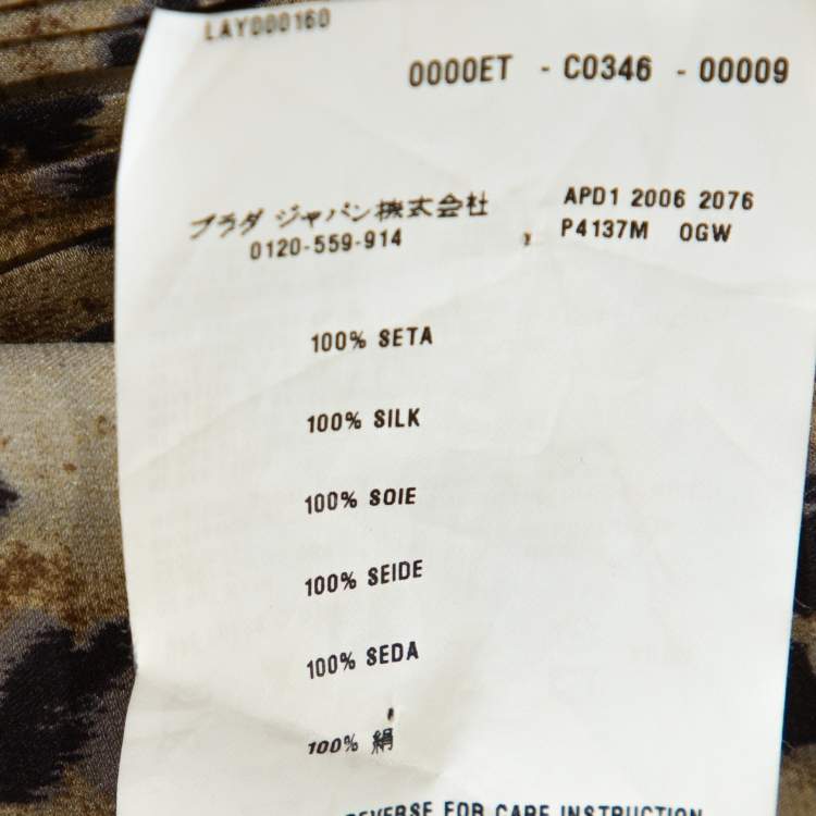 Pre Owned Prada Beige Printed Silk Gathered Bow Tie Detail Blouse S