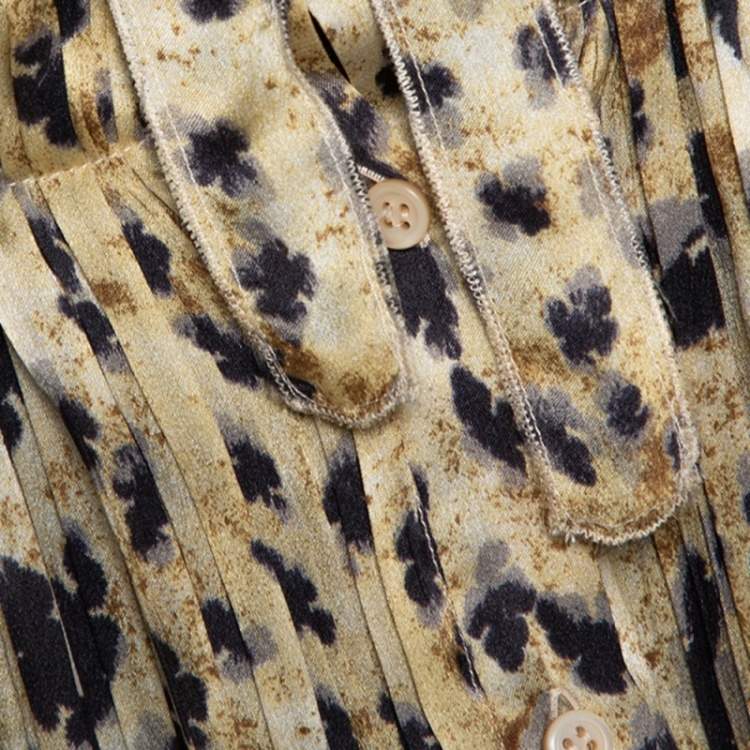 Pre Owned Prada Beige Printed Silk Gathered Bow Tie Detail Blouse S